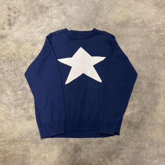 Vintage Supply Women's Navy and Blue Jumper - Picture 1 of 4